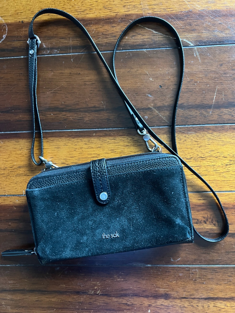 The Sak Black Suede & Leather Crossbody Wristlet